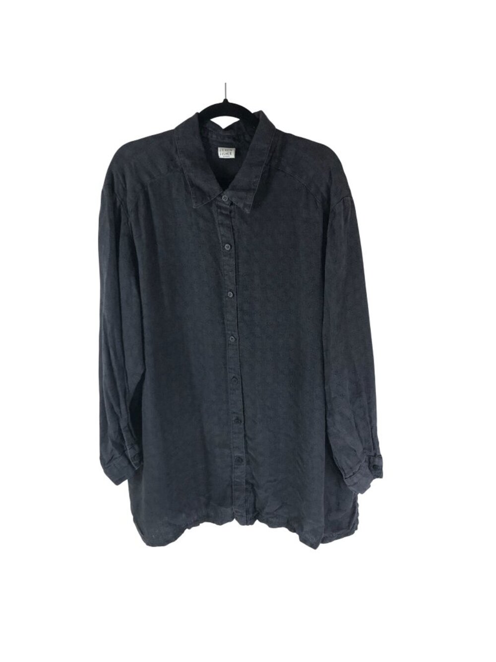 Eileen Fisher Woman Black Textured Button-Up Long-Sleeve Blouse Vintage 3X?